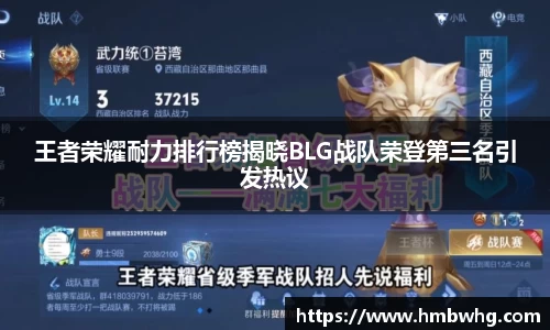 王者荣耀耐力排行榜揭晓BLG战队荣登第三名引发热议